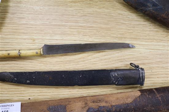 An Indian Tulwar, Kukri and Caucasian knife 96cm